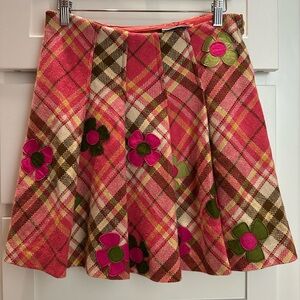 Bobbie Brooks Plaid Pink Skirt with Floral Accents